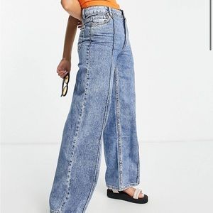 Mango Front-Seamed Wide Leg Black Wash Jeans Sz 8